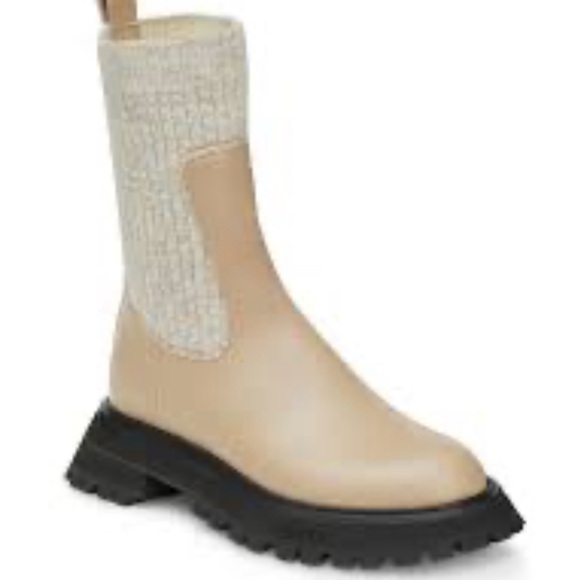 LAFAYETTE 148 NEW YORK leather and cashmere Womens Beige Stretch Clarence Boots - Picture 4 of 8